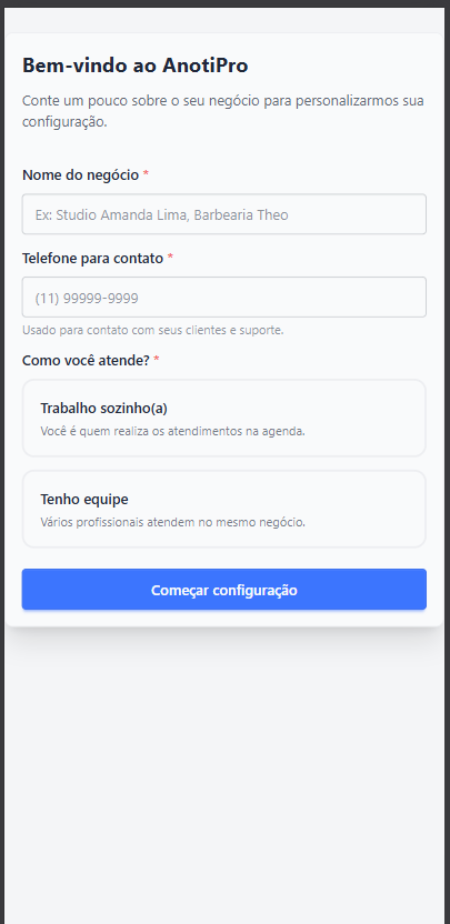Bem-vindo ao AnotiPro — dados do negócio